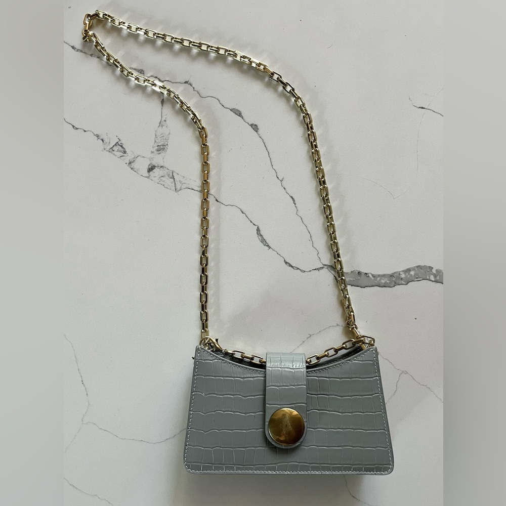 Elleme - Blue Croc-Embossed Chain Crossbody Bag